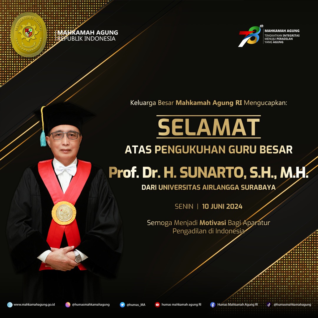 WAKIL KETUA MAHKAMAH AGUNG BIDANG YUDISIAL DIKUKUHKAN SEBAGAI GURU BESAR HONORIS CAUSA