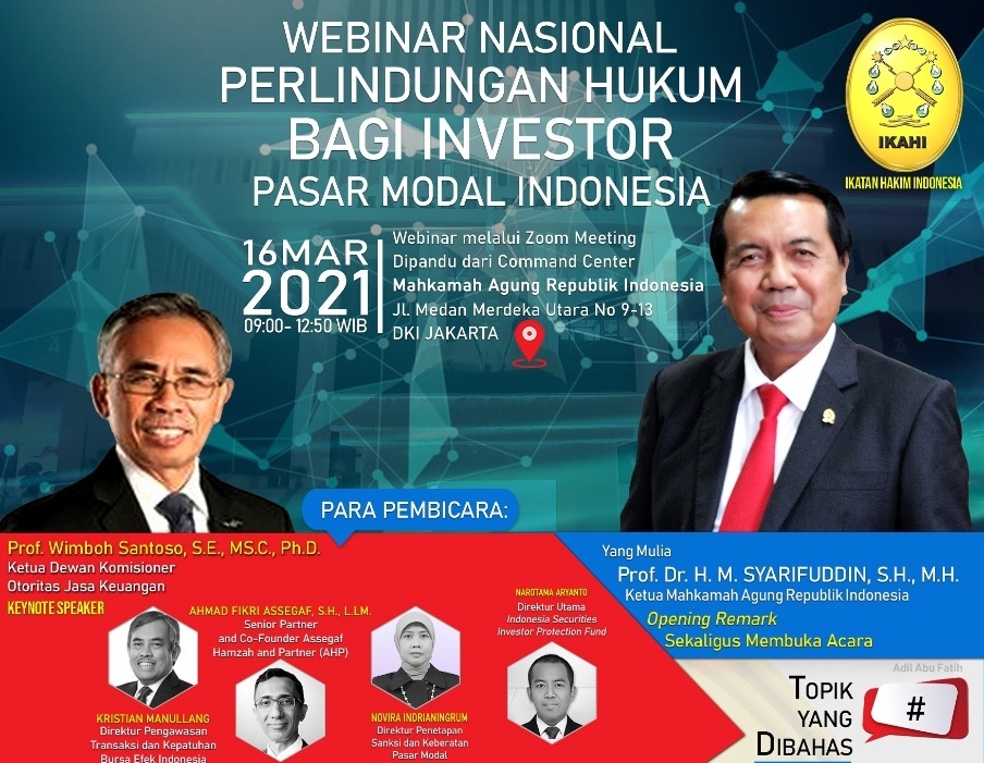 KETUA MAHKAMAH AGUNG MEMBUKA WEBINAR NASIONAL PERLINDUNGAN HUKUM BAGI INVESTOR PASAR MODAL INDONESIA